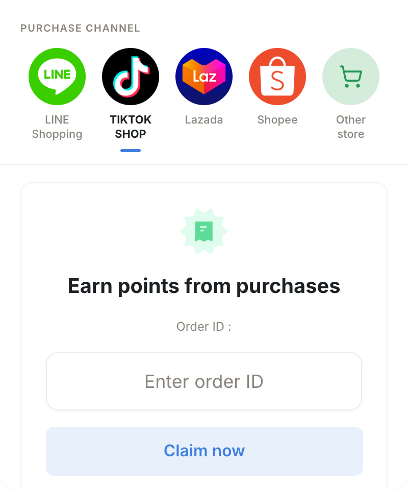 Loyalty purchase channel and claim points interface